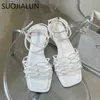 Sujialun 2021新しい夏の女性のサンダルシューズファッション狭いバンド織りの女性の剣闘士の靴広場ローヒールカジュアルドレススライドK78