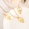 Heart cross Jewelry sets Classical Necklaces Earrings Set 18 k Solid Gold Arab/Africa Wedding Bride's Dowry women girls