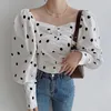 Korobov Nuove donne Camicie a pois Coreano Colletto quadrato Puff Manica lunga Chic Camicie Vintage Elegante Slim Blusas Mujer 210430