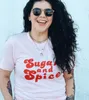 Women's T-Shirt Round Neck Tshirt Plus Size Funny Short Sleeved Tops Tumblr Tee Sugar And Spice Tees Girls Summer Pink T Shirt Women