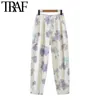 TRAF Femmes Chic Mode Tie-Dye Imprimer Poches latérales Pantalon Vintage Taille haute Zipper Fly Femelle Cheville Pantalon Mujer 210415