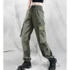 Vår Armé Green Cargo Byxor Kvinna Streetwear Casual för Kvinnor Ribbon Loose Trousers High Waist Sweatpants 210531