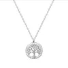 18inch Crystal Pave Mormma mamma Födelsedaggåvor 925 Sterling Silver Tree of Life Flat Cable Chain Halsband
