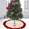 Jupe d'arbre de noël en toile de jute avec bordure à carreaux rouge et noir, décor de jupe d'arbre brodé pour décorations de noël w-00935