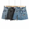 Summer Women's Sexy Denim Skirts autumn side slit zipper denim skirt Female Hole Casual Solid mini blue for women 210508