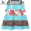 Mode Runway Skirt 2 Pieces Set Kvinnors Eleganta Kortärmad Vit Blus och Blomma Leopard Print Suit 210522