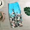 Women Pencil Skirts Flower Printing High Waist Elegant Fashion Floral Print Bodycon Split Tight Slim Fit Wrap Knee-length Skirt