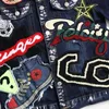 Masculino fino emblema pintura denim streetwear hip hop masculino bordado motorcyle jean masculino moda outerwear chaqueta hombre