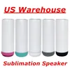 Lokaal Amerikaans magazijn! Sublimatie-luidsprekers 20oz witte lege muziektumblers met witte grijze groene roze zwarte bodem belastbare roestvrijstalen waterflessen Cups A12