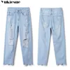 Hoge taille jeans broek vrouwen losse vintage harem vriendjes mujer chic gescheurd plus size casual 210608