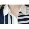 Mode coréenne femmes blouse à manches longues en mousseline de soie fine rayée col carré style OL slim fit top 0924 40 210506