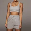 Calções sólidas casuais conjuntos mulheres colheita Top dois peça e cordão shorts combinando sportswear set verão outfits de atleisure 210611