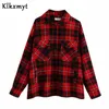 Women Jackrt Coat Vintage Stylish Pockets Long Sleeve Plaid Autumn Winter Jacket Female Oversized Loose Outerwear 210527