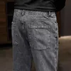 Men's Jeans Baggy Men Pants Wide Leg Loose Fit Straight Cut Gray Daddy Elastic Waist Drawstring Man 2022 Male Trousers