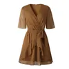 casual plus size summer dresses women Ruffled Polka Dot A-line Short sleeve beach dress ladies mini short dresses 210415