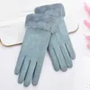 Five Fingers Gloves 1Pair Double Layer Fleece Women Winter Elastic Suede Fabric Touch Screen Warm Plush Lined Glove For Riding Driving