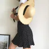 女性のフリルエッジ付きヘムフローラルプリントミニスカート2021夏の甘いオフィスレディレッドビーチ職業スカート