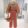 Women Knitted 3 Piece Autumn Winter Striped V-Neck Cardigan Tank Top + High Waist Split Pants 3PCS Clothing Set Pant Suits 210416