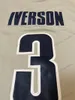 Fartyg från amerikanska Allen Iverson # 3 Georgetown Hoyas College Basketball Jersey Mäns All Stitched Blue Grey Size S-3XL Toppkvalitet
