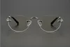 럭셔리 디자인 레트로 - 빈티지 라운드 rimless 프레임 패션 초경량 티타늄 unisex plano 안경 52-25-140 프리 스크린 안경 Exqusite 금속 로고 Fullset CA