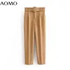 AOMO 2020 female work purple suit pants high waist sashes pockets office ladies fashion 6A22A Q0801