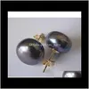 Stud Earrings Jewelry Drop Delivery 2021 10-11Mm Natural Tahitian Black Pearl Earring 14K Gold Clasp Hgkpv