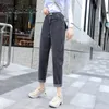 High Waisted Boyfriend Jeans for Women Loose Casual Harem Denim Pants Push Up Vintage Mom Female Gray Autumn Spring 210514