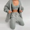 Kvinnors tvåbitar byxor Kvinnor Tracksuit Set 2022 Ladies Strapless Wear Cable Knit Crop Top Streetwear Suit Solid Color Sexy Autumn Clothes