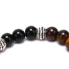 Fios de miçangas de miçangas exclusivas de pedra de pedra de pedra de tigre natural dos homens da pulseira de aço inoxidável hematita Black Obsidian Bracelets masculino