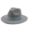 Fedora Hat Ribbon Band Belt Wide Brim Solid Round Top Kvinnor S Klassisk Panama Formell Klänning Kyrka Grön Vit Svart Vinter 210608