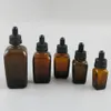 20 stks / partij Vierkant Amber Glas Drop Flessen Hervulbare Essentiële Olie Parfum E Liquid Pipet DRUPPER FLES COSMETICS-VIALS