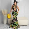 Stampa floreale Donne Maxi Abito Halter Culletta allacciata in alto Summer Out Long Bodycon Abiti di abiti casuali senza schienale