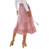 Summer Women Chiffon Skirts Sexy Lace-Up Irregular Floral Print Ladies Slim Casual Beach Holiday Midi Skirt Femme 2022