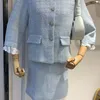 Otoño Invierno Coreano Casual Tweed Conjunto de dos piezas para mujer Crop Top Chaqueta corta de lana Abrigo + Bodycon Mini falda 2 210514