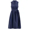 Women's Elegant Tie Dress Deep V-neck Short Sleeve Waist Sleeveless Lapel Slit Large Y1006