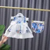 I bambini si vestono per l'estate Lolita Style Girls Abito da sposa Ball Gown Princess Party Abbigliamento per bambini con mutandine 0-5Y Blu Q0716