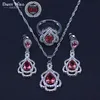 Cadeau de Noël Poire Rose Cubic Zirconia Argent Couleur Ensembles de bijoux pour femmes Pendentifs Collier Boucles d'oreilles Boucles d'oreilles Bagues Bracelets Ensembles H1022