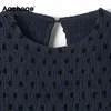 Blusas recortadas de lunares con cuello redondo para mujer, camisa elegante de algodón de manga larga con volantes, túnica elástica elegante para mujer, Tops 210413