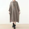 Johnature Women Linen Shirt Dresses High Quality Turn-down Collar Long Sleeve Solid Color Female Autumn Vintage Dress 210521