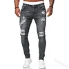 Calças masculinas mas size skinny casual rasgado buraco patchwork jeans lápis slim denim bandagem calças outono inverno streetwear homens x0621