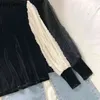 Neploe Contrasto Colore Patchwork Donna Magliette Mezza Dolcevita Camicia a maniche lunghe Nuovo Arrivo Coreano Vintage Velluto Top 210422
