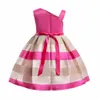 Spring Nieuwe Stijl Meisjes Parel Bloemen Cocktailjurk Schouderriem Strepen Jurk Kinderkleding Formele Bruiloft Q0716