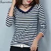 Long Sleeve T Shirt Female Women's Black White Striped Tshirt Cotton Spring Autumn Tee Shirt Lady Tops Basic Casual M09 220207