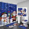 Blue Christmas Elk Print Shower Curtain Set with Anti Slip Toilet Mat Rug Carpet Bath Products Bathroom Home Decor Hooks 211119