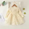 Focusnorm Otoño Invierno Niñas Vestido Diadema 2pcs 1-6Y Girasoles Imprimir Encaje Patchwork Rodilla Longitud Tutu Vestido Q0716