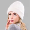 Winter Hats for Women Rabbit fur Beanie Hat Female Knitted Skullies Beanies Solid Wool Soft Autumn Cashmere Caps Bonnet 211119