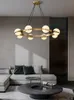 Salon moderne cuivre pendentif LED lampe de luxe chambre lustre éclairage cercle luminaire boule de verre