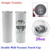 20oz Cups Blank Sublimation Straight Tumblers Stainless Steel Coffee Mugs Skinny Cup With Lid and Plastic Straw ZZA