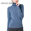 Kobiety Upadek Casual Płaski Sweter Krój Solidna Bawełna Soft Downing Pullover Długi Rękaw Elegancki Turtleneck 210428