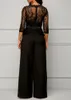 Women's Jumpsuits & Rompers Wide Leg Casual Overalls Sexy Women O-neck Solid Lace Elegant Straight Party Jumpsuit Loose273A